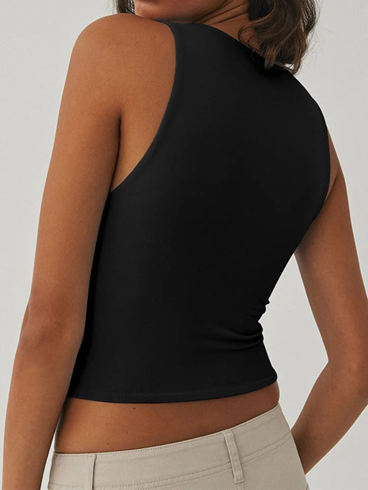Sleeveless Tight Bottomed Shirt With Round Neck Racerback Top
