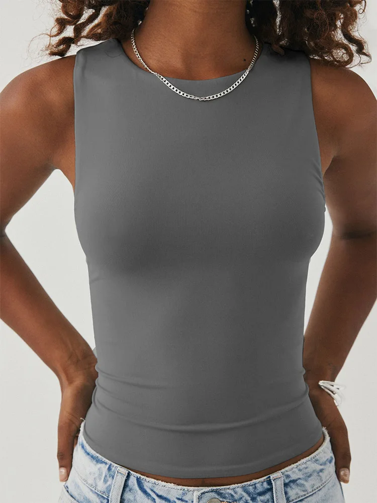 Sleeveless Tight Bottomed Shirt With Round Neck Racerback Top
