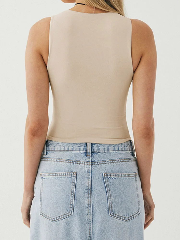 Sleeveless Tight Bottomed Shirt With Round Neck Racerback Top