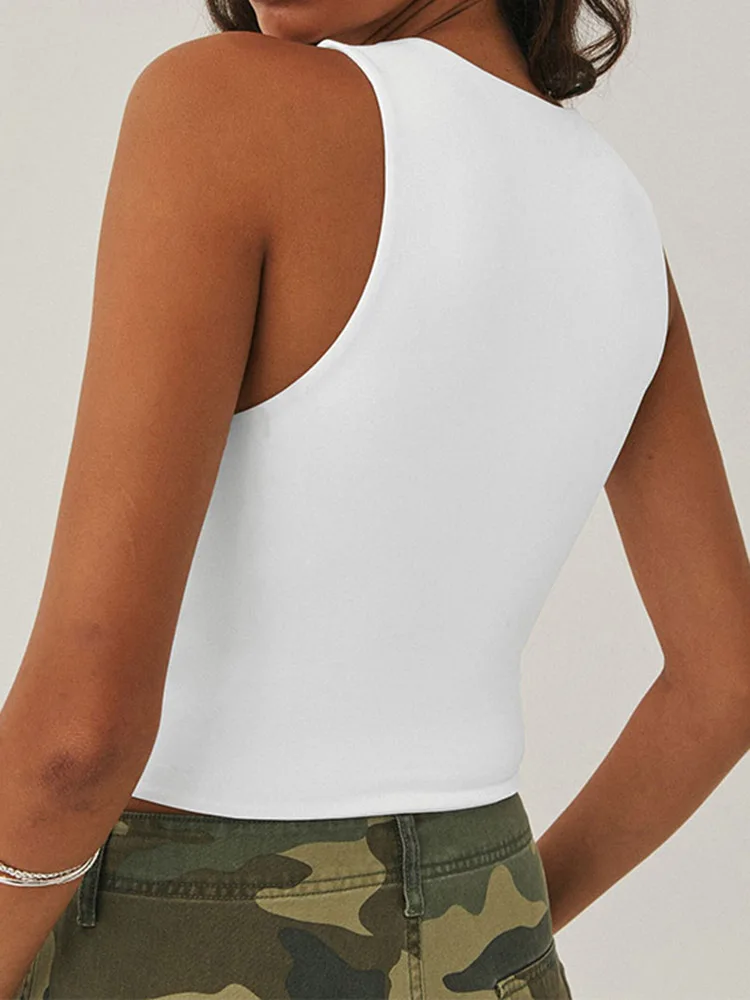 Sleeveless Tight Bottomed Shirt With Round Neck Racerback Top