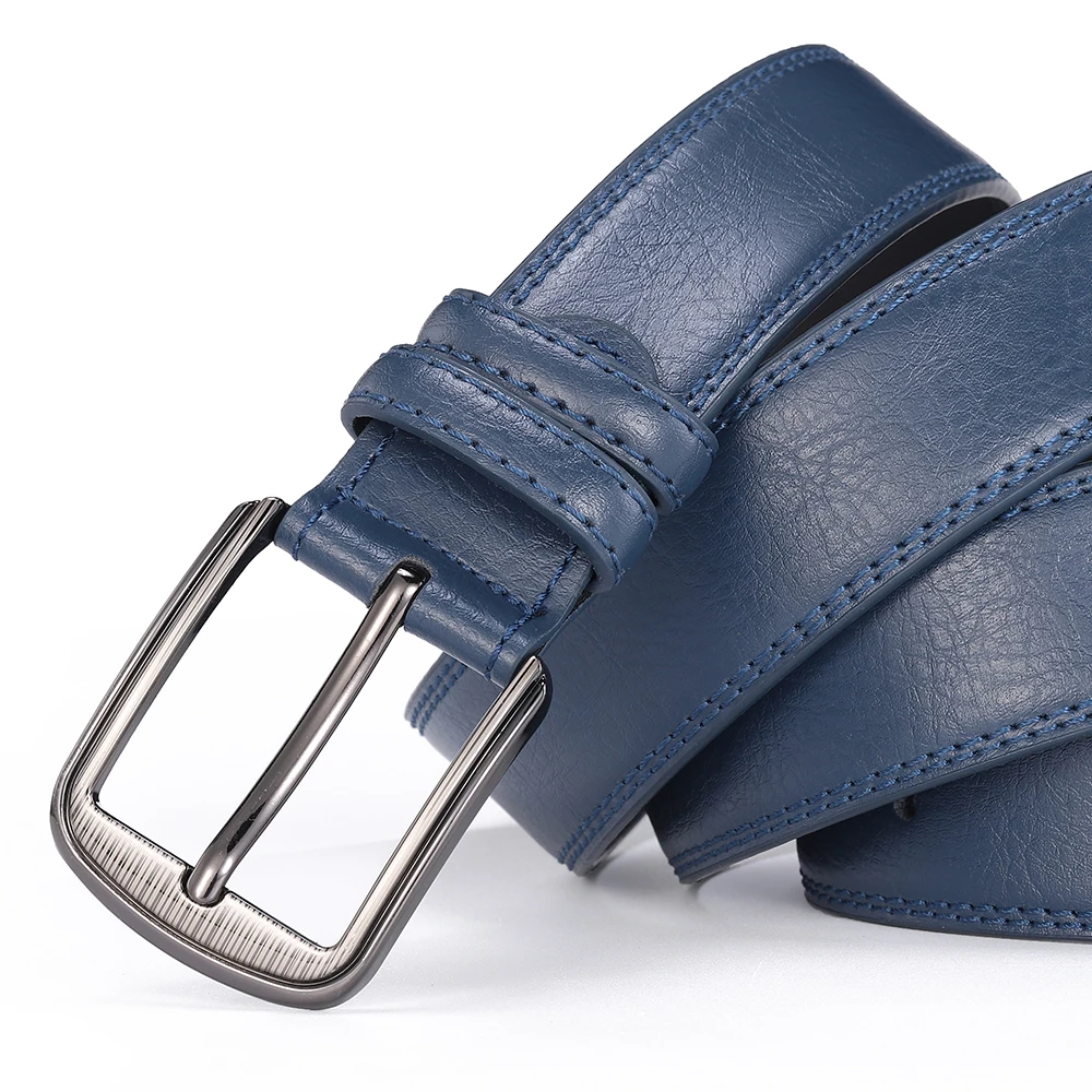Men's Cowhide Pin Buckle Belt Fashionable Versatile Belt Pure Leather Pinhole Belt New Multi-Colour Red Blue Black Brown Yellow
