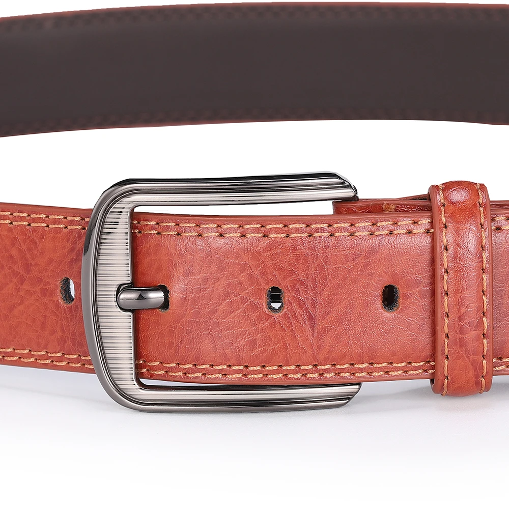 Men's Cowhide Pin Buckle Belt Fashionable Versatile Belt Pure Leather Pinhole Belt New Multi-Colour Red Blue Black Brown Yellow