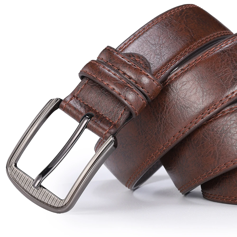 Men's Cowhide Pin Buckle Belt Fashionable Versatile Belt Pure Leather Pinhole Belt New Multi-Colour Red Blue Black Brown Yellow