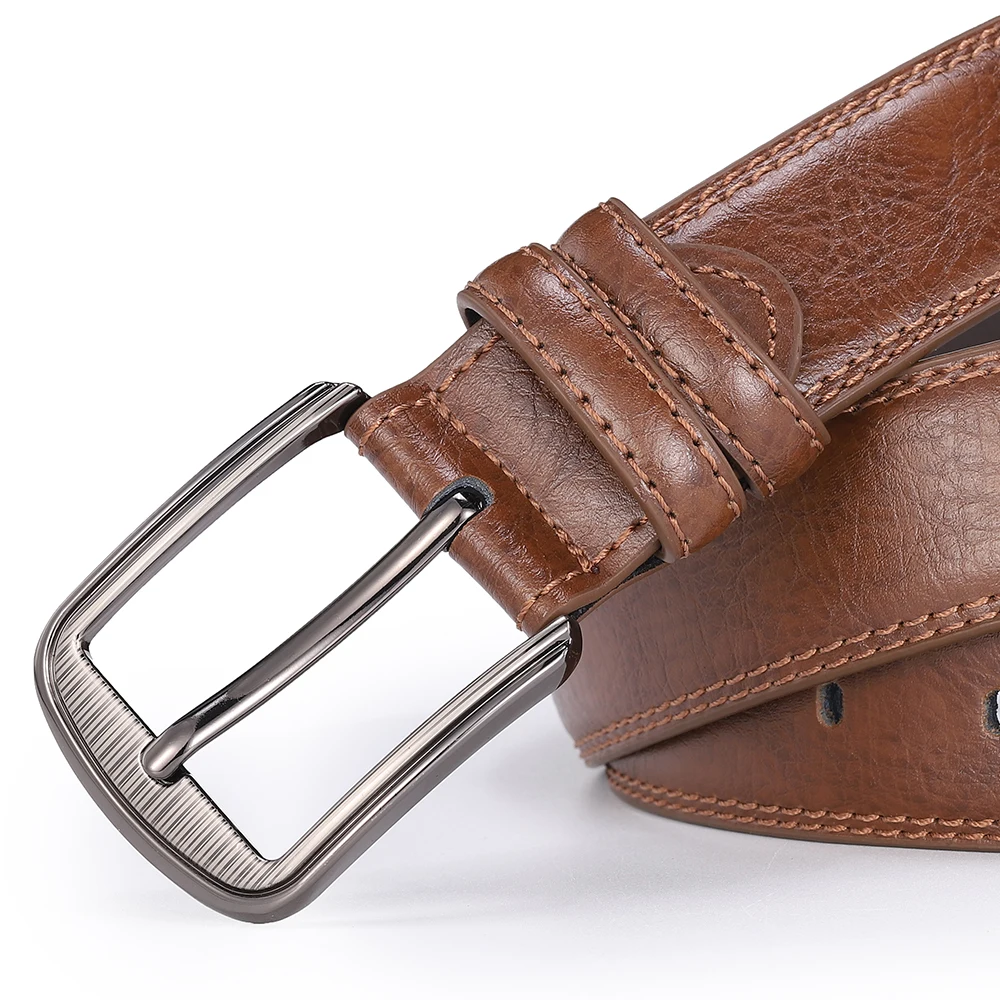 Men's Cowhide Pin Buckle Belt Fashionable Versatile Belt Pure Leather Pinhole Belt New Multi-Colour Red Blue Black Brown Yellow