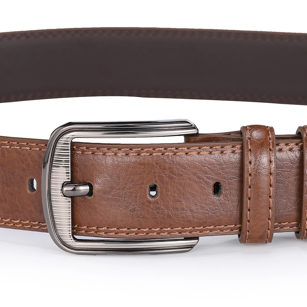 Men's Cowhide Pin Buckle Belt Fashionable Versatile Belt Pure Leather Pinhole Belt New Multi-Colour Red Blue Black Brown Yellow