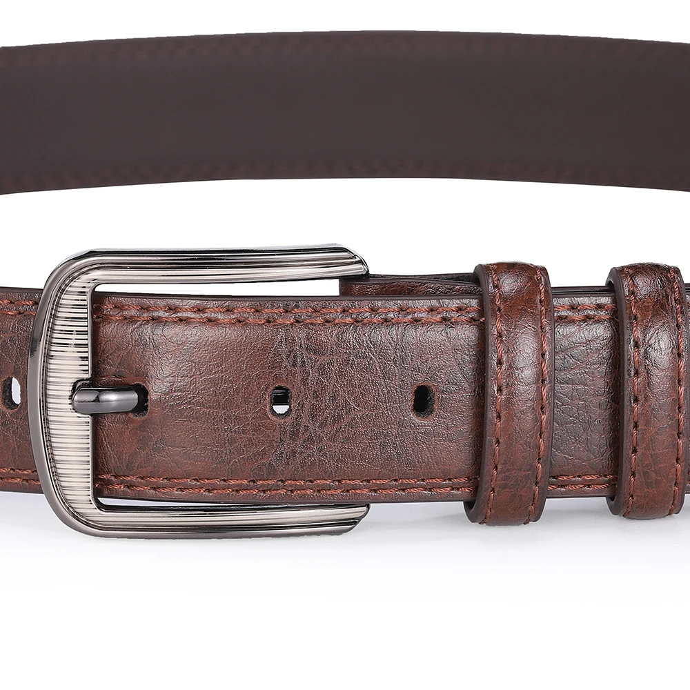 Men's Cowhide Pin Buckle Belt Fashionable Versatile Belt Pure Leather Pinhole Belt New Multi-Colour Red Blue Black Brown Yellow