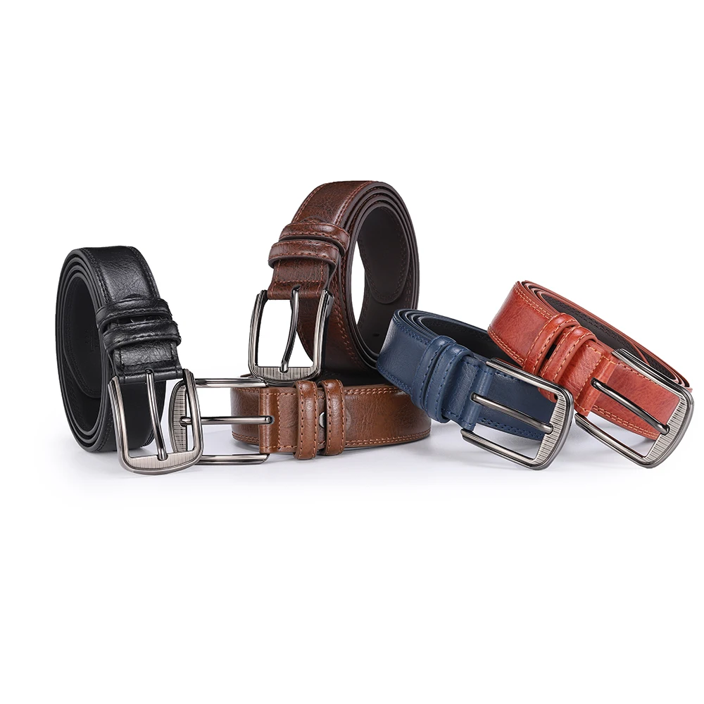 Men's Cowhide Pin Buckle Belt Fashionable Versatile Belt Pure Leather Pinhole Belt New Multi-Colour Red Blue Black Brown Yellow