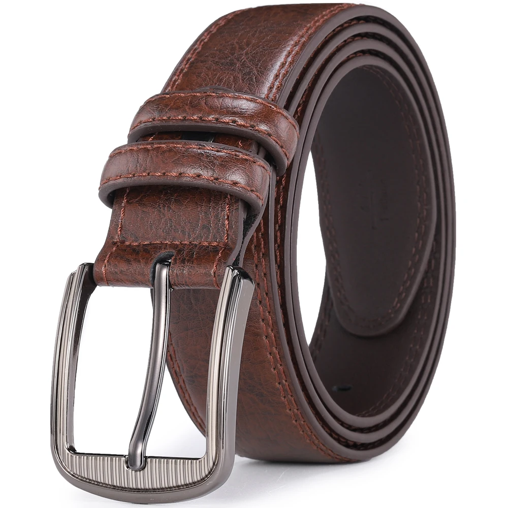 Men's Cowhide Pin Buckle Belt Fashionable Versatile Belt Pure Leather Pinhole Belt New Multi-Colour Red Blue Black Brown Yellow