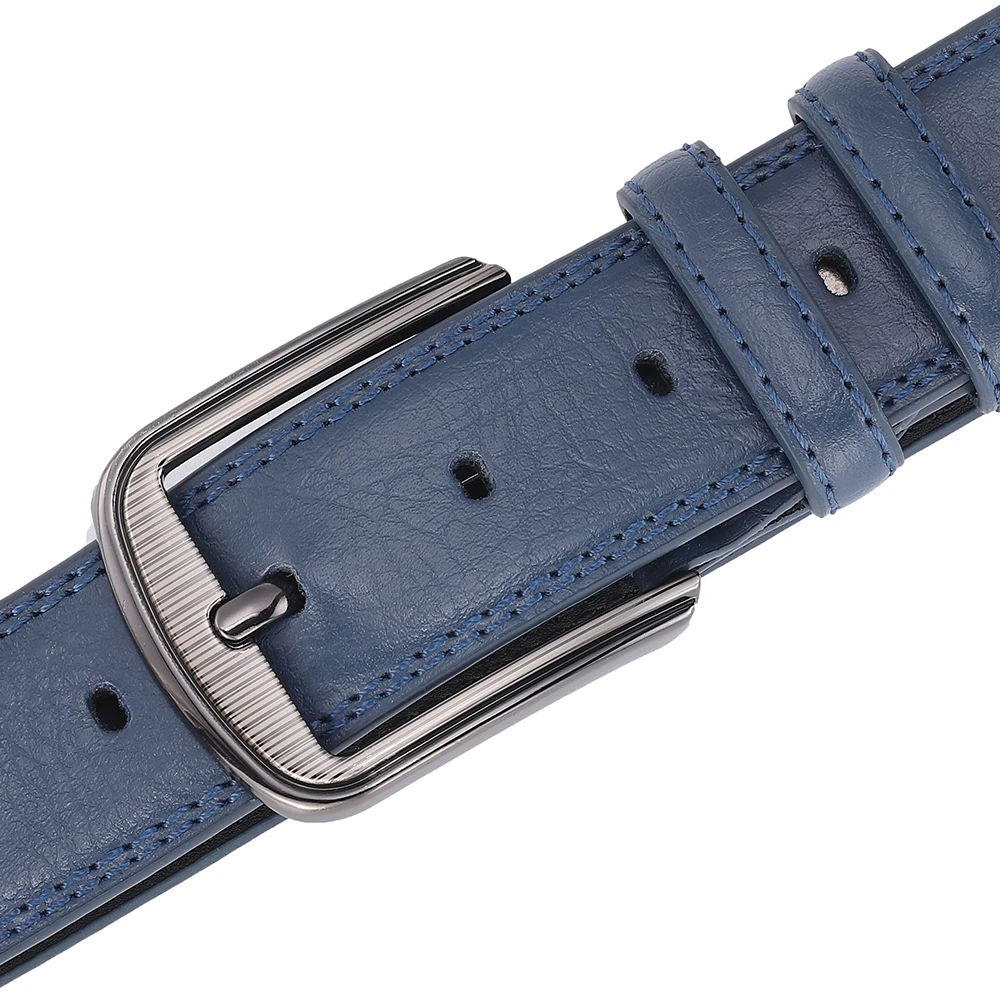 Men's Cowhide Pin Buckle Belt Fashionable Versatile Belt Pure Leather Pinhole Belt New Multi-Colour Red Blue Black Brown Yellow