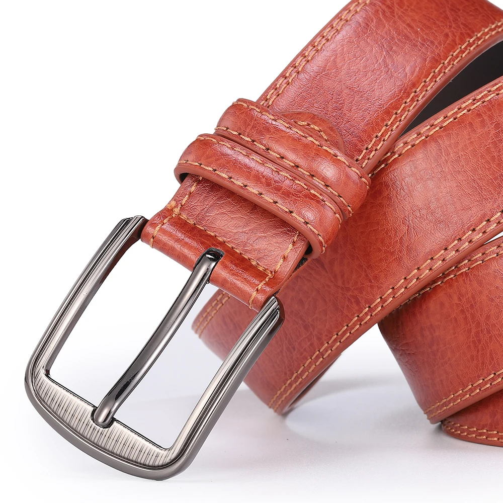 Men's Cowhide Pin Buckle Belt Fashionable Versatile Belt Pure Leather Pinhole Belt New Multi-Colour Red Blue Black Brown Yellow