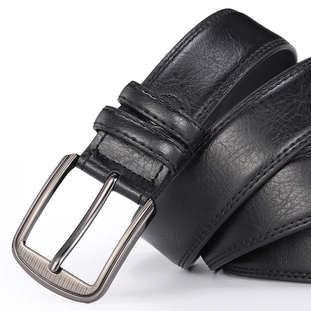 Men's Cowhide Pin Buckle Belt Fashionable Versatile Belt Pure Leather Pinhole Belt New Multi-Colour Red Blue Black Brown Yellow