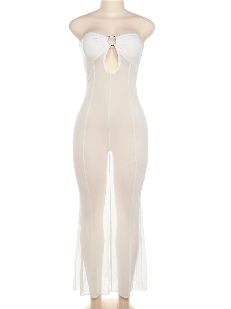 Nibber Elegant Maxi Mesh Dress Women Fashion Sexy See-through Lady Long Dresses Girls Robe Party High Robe Streetwear New 2023