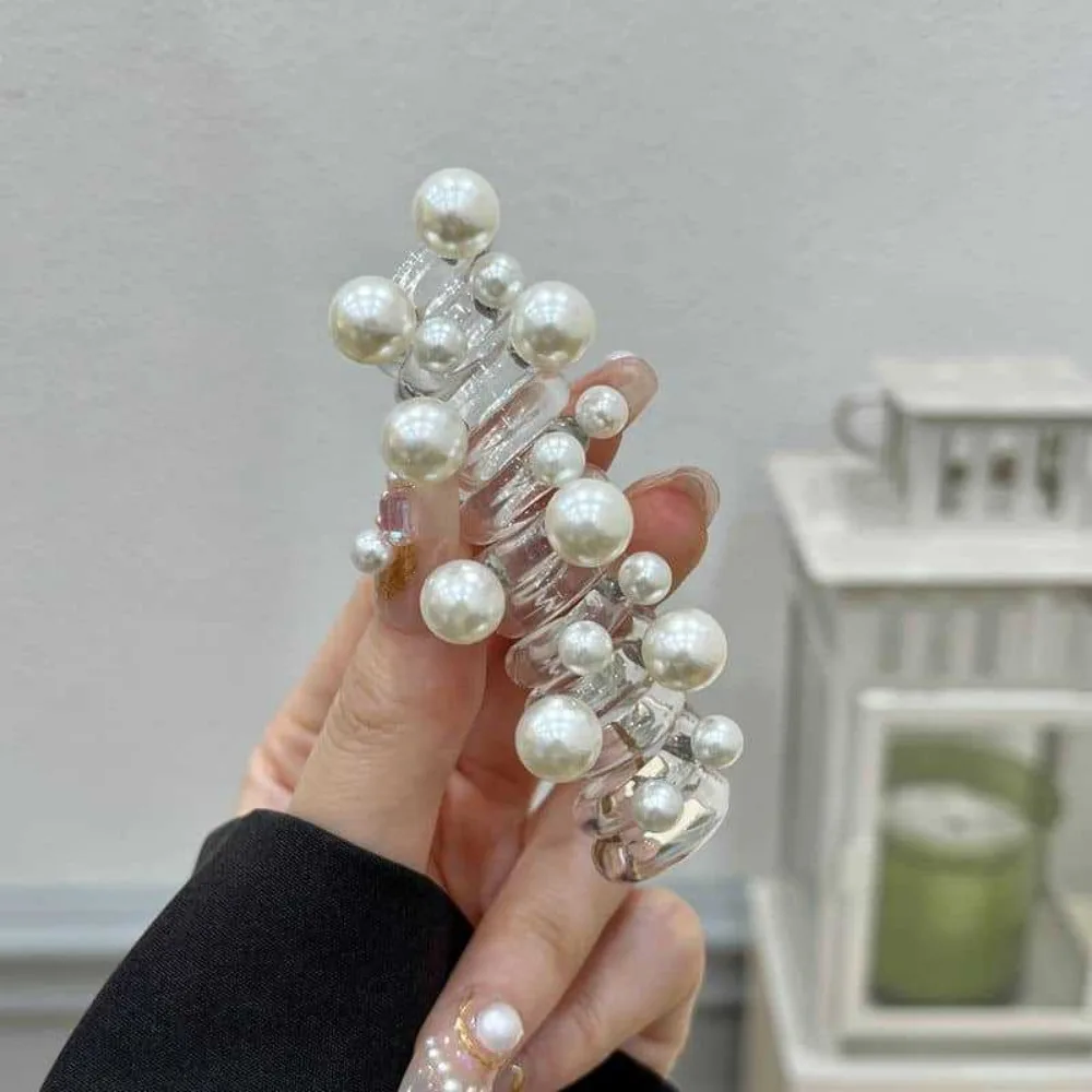 Fashion Telephone Wire Elastic Hair Band Bubble Braid Pearl Phone Cord Hair Tie Hair Accessories Spiral Rubber Band Women