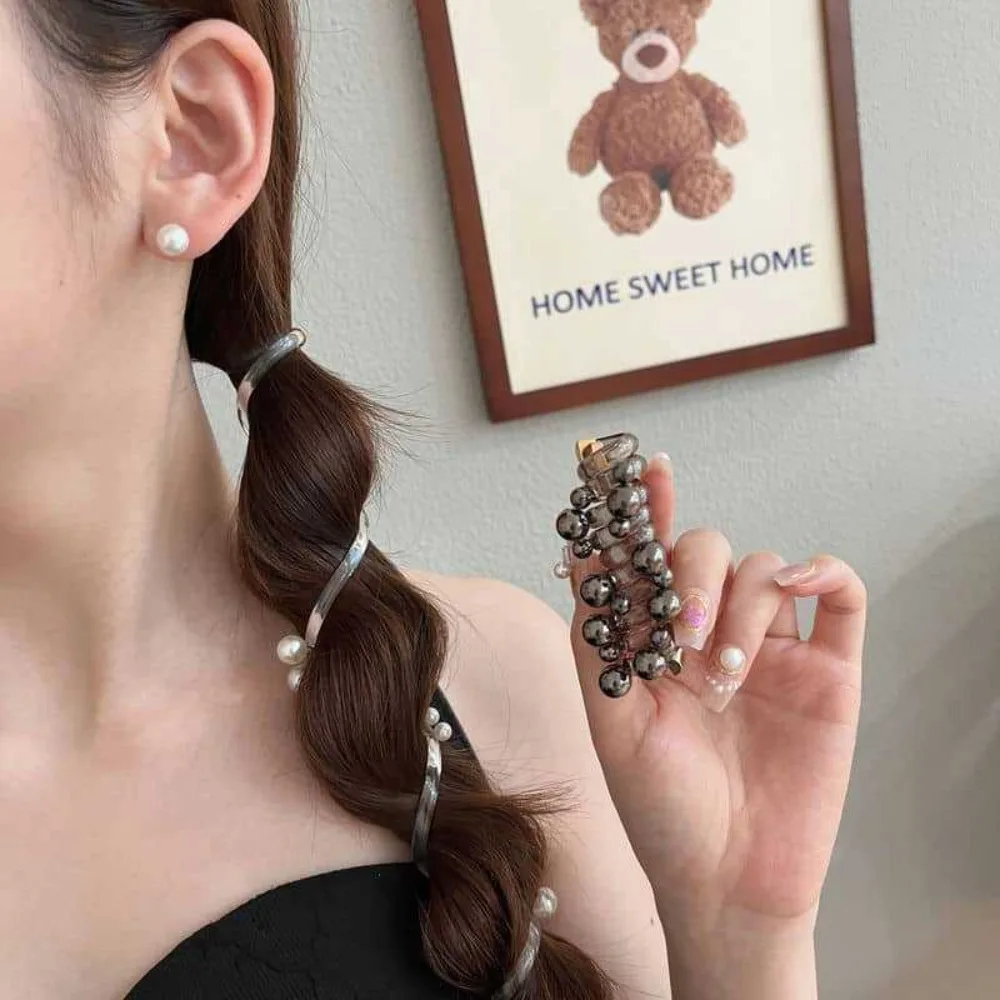 Fashion Telephone Wire Elastic Hair Band Bubble Braid Pearl Phone Cord Hair Tie Hair Accessories Spiral Rubber Band Women