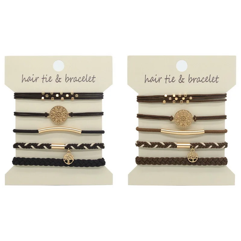 10pcs/set Fashion Bohemia Hair Rubber Bands For Women Elastic Boho Bracelet Hair Tie Girls Ponytail Holder Scrunchies For Hair