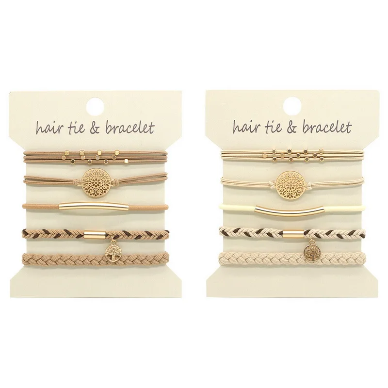 10pcs/set Fashion Bohemia Hair Rubber Bands For Women Elastic Boho Bracelet Hair Tie Girls Ponytail Holder Scrunchies For Hair