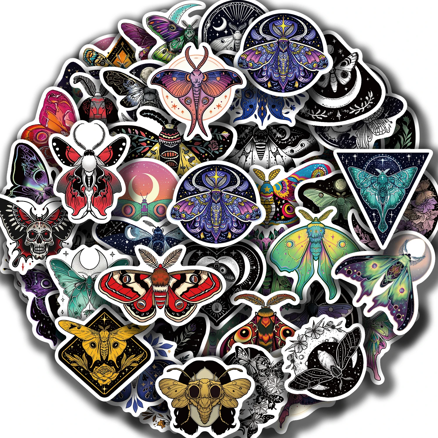 50PCS Moon And Moth Stickers PVC Cartoon Cute Decals Toy Stationery Guitar Phone Aesthetic Decorations Refrigerator Supplies
