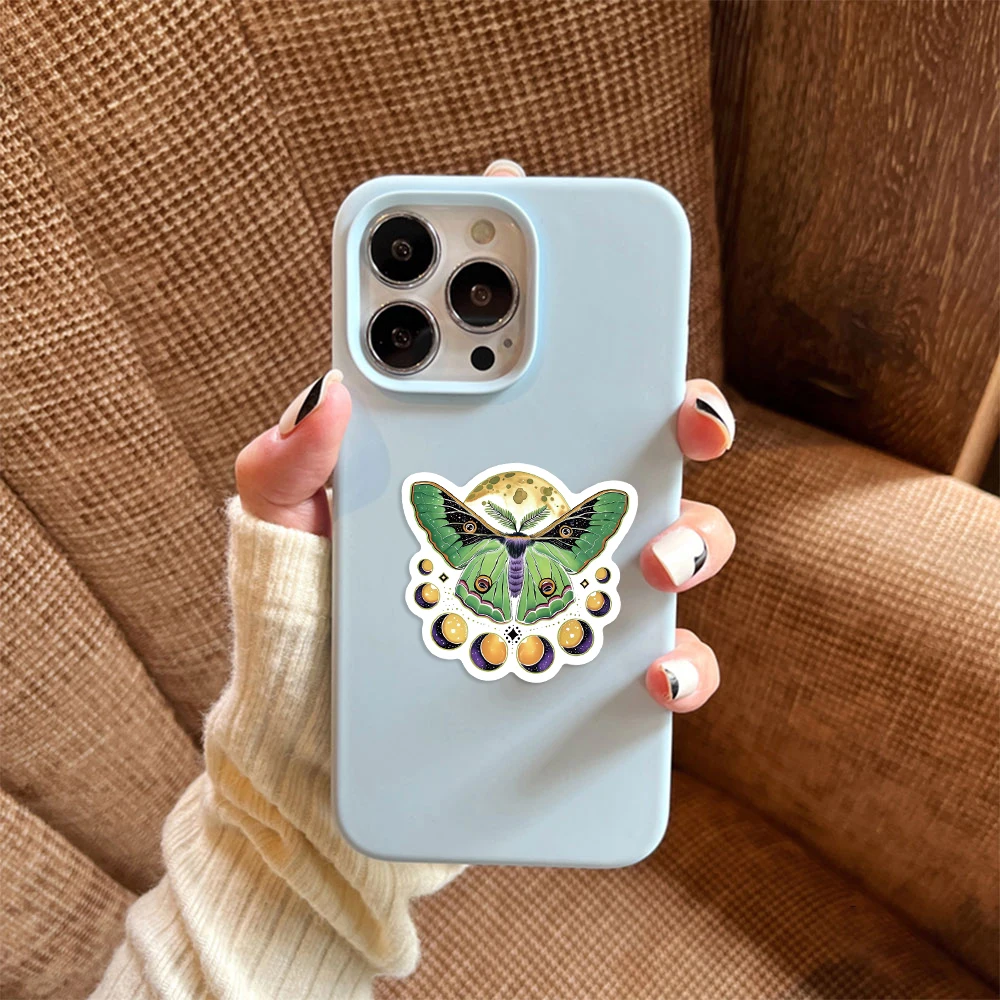 50PCS Moon And Moth Stickers PVC Cartoon Cute Decals Toy Stationery Guitar Phone Aesthetic Decorations Refrigerator Supplies