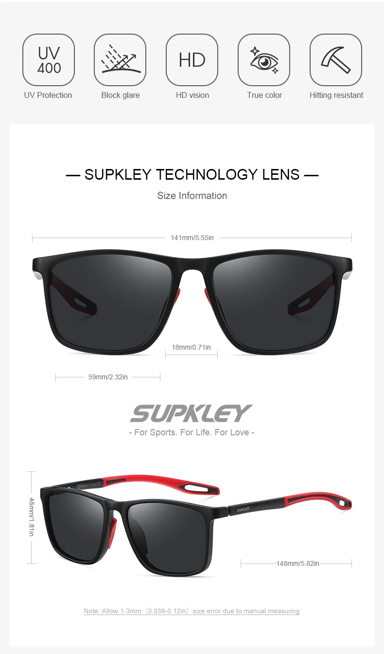 SUPKLEY Sports Sunglasses for Men Women Comfortable Light Weight Polarized Sun Glasses UV400 Eyewear Accessory Best Gift Choice