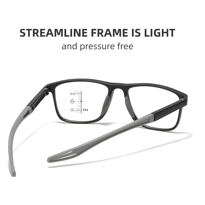 TR Sports Multifocal Reading Glasses Men Women Fashion HD Far Sight Eyewear Unisex Ultralight Square Hyperopia Plus Eyeglasses