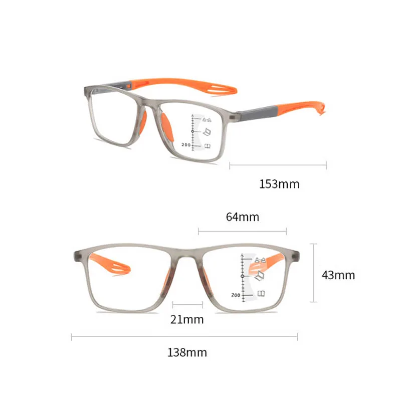TR Sports Multifocal Reading Glasses Men Women Fashion HD Far Sight Eyewear Unisex Ultralight Square Hyperopia Plus Eyeglasses
