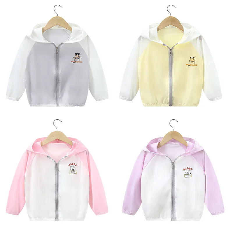 Summer Boys and Girls UV Sun Protection Clothing Thin Hooded Jacket for Kids Breathable Air Conditioner Shirt Clothes 2-10 Years