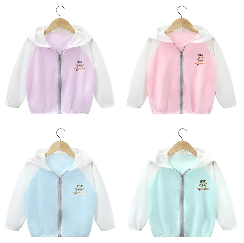 Summer Boys and Girls UV Sun Protection Clothing Thin Hooded Jacket for Kids Breathable Air Conditioner Shirt Clothes 2-10 Years
