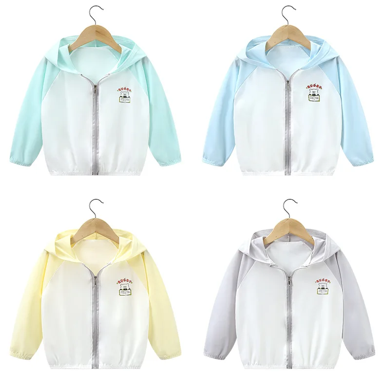Summer Boys and Girls UV Sun Protection Clothing Thin Hooded Jacket for Kids Breathable Air Conditioner Shirt Clothes 2-10 Years