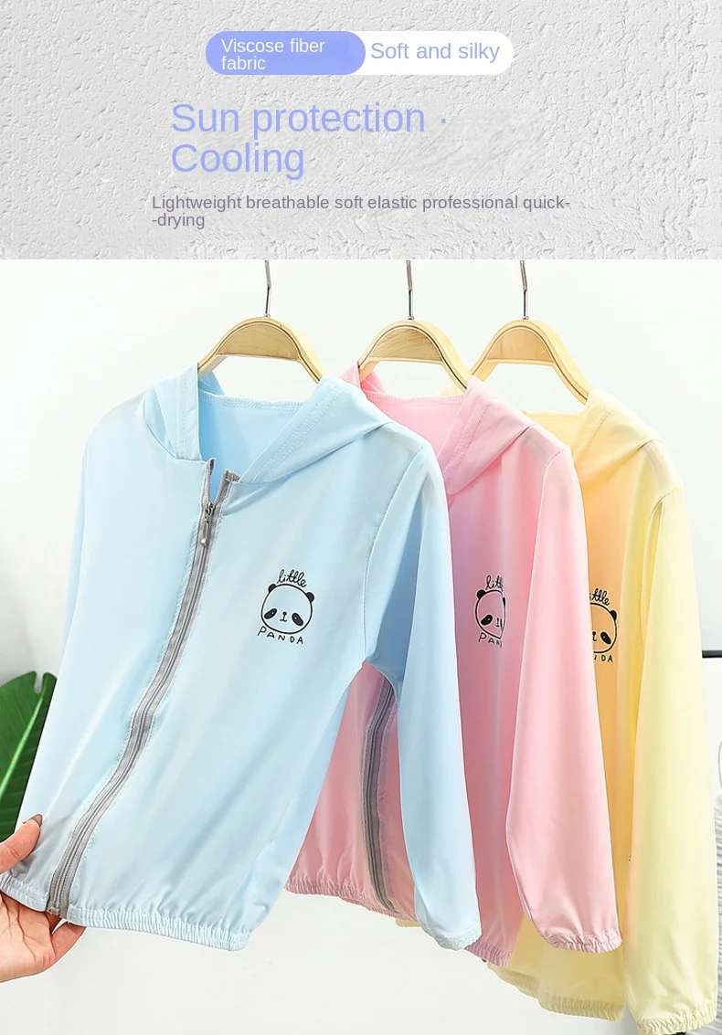 Summer Boys and Girls UV Sun Protection Clothing Thin Hooded Jacket for Kids Breathable Air Conditioner Shirt Clothes 2-10 Years