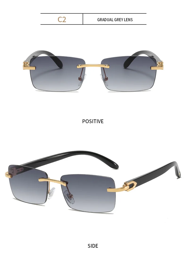 2024 New square rimless sunglasses Fashion cut edge men's glasses Jelly coloured women's sunglasses Fashion clothing Street beat