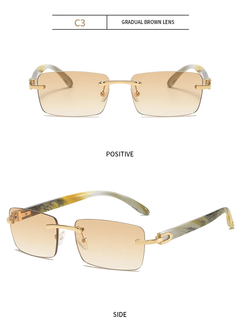 2024 New square rimless sunglasses Fashion cut edge men's glasses Jelly coloured women's sunglasses Fashion clothing Street beat