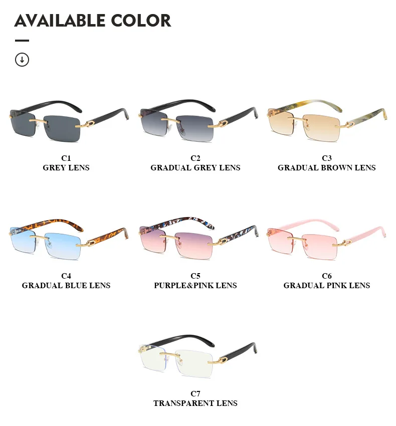 2024 New square rimless sunglasses Fashion cut edge men's glasses Jelly coloured women's sunglasses Fashion clothing Street beat