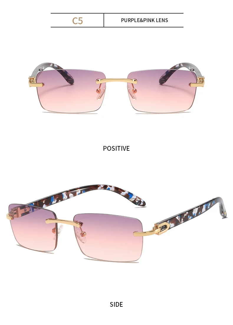 2024 New square rimless sunglasses Fashion cut edge men's glasses Jelly coloured women's sunglasses Fashion clothing Street beat