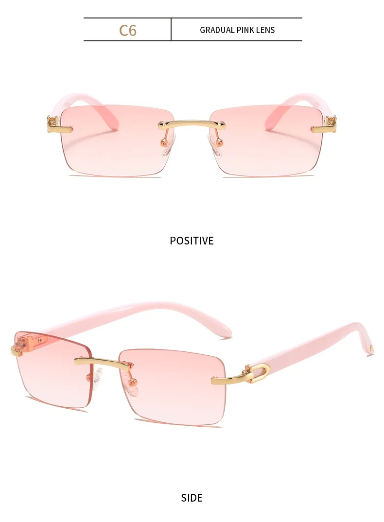 2024 New square rimless sunglasses Fashion cut edge men's glasses Jelly coloured women's sunglasses Fashion clothing Street beat