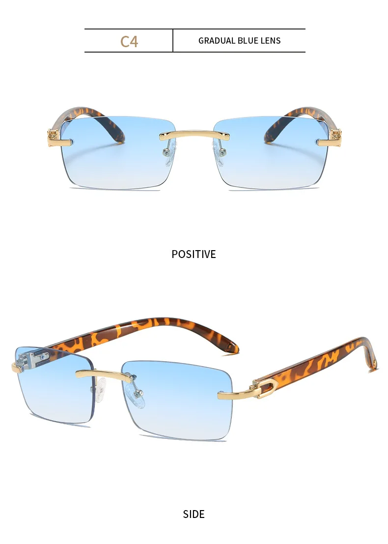 2024 New square rimless sunglasses Fashion cut edge men's glasses Jelly coloured women's sunglasses Fashion clothing Street beat