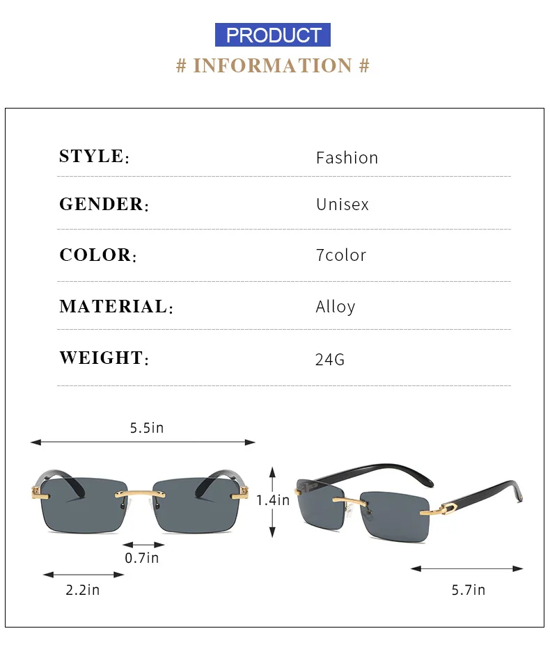 2024 New square rimless sunglasses Fashion cut edge men's glasses Jelly coloured women's sunglasses Fashion clothing Street beat