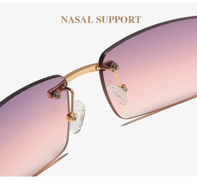 2024 New square rimless sunglasses Fashion cut edge men's glasses Jelly coloured women's sunglasses Fashion clothing Street beat