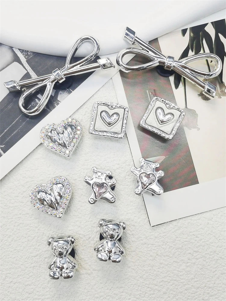10PCS ABS Shoe Charms Bow Rhinestone Accessories For Clogs Bear Pearl Buckle Decorations Diy Women Lovely Garden Shoes Decor