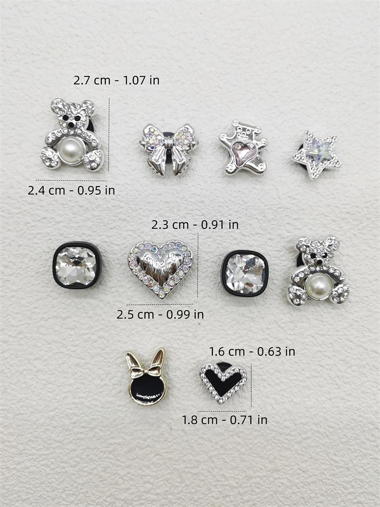 10PCS ABS Shoe Charms Bow Rhinestone Accessories For Clogs Bear Pearl Buckle Decorations Diy Women Lovely Garden Shoes Decor