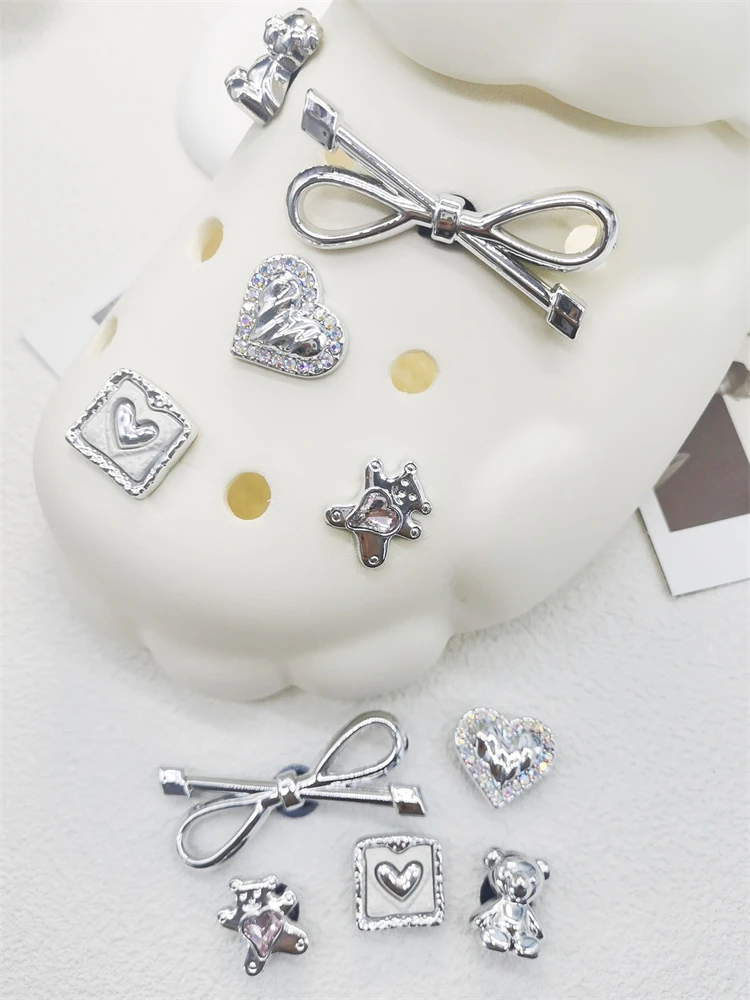 10PCS ABS Shoe Charms Bow Rhinestone Accessories For Clogs Bear Pearl Buckle Decorations Diy Women Lovely Garden Shoes Decor