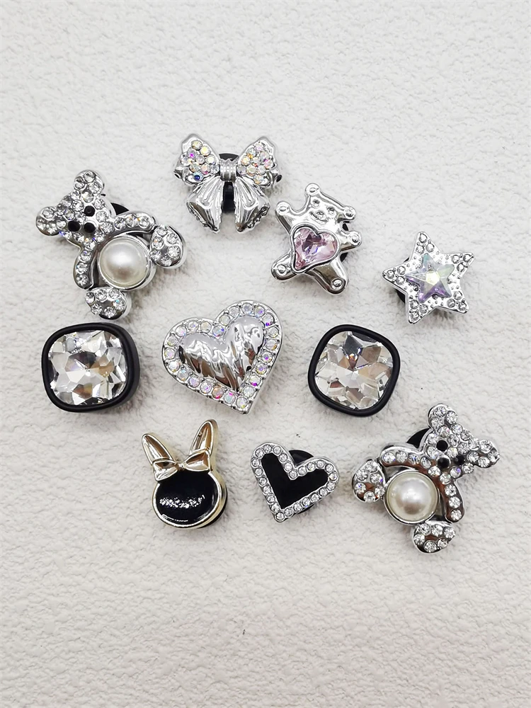 10PCS ABS Shoe Charms Bow Rhinestone Accessories For Clogs Bear Pearl Buckle Decorations Diy Women Lovely Garden Shoes Decor