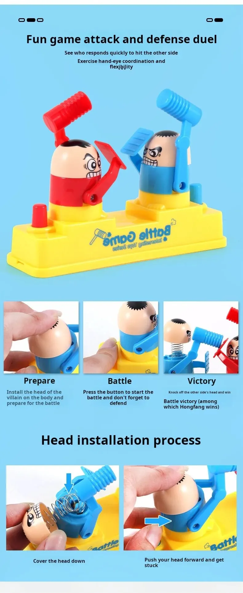 Mini Children's Head Knocking Little Man Fighting Red and Blue Attack and Defense Twin Parent Child Finger Fighting Game Machine