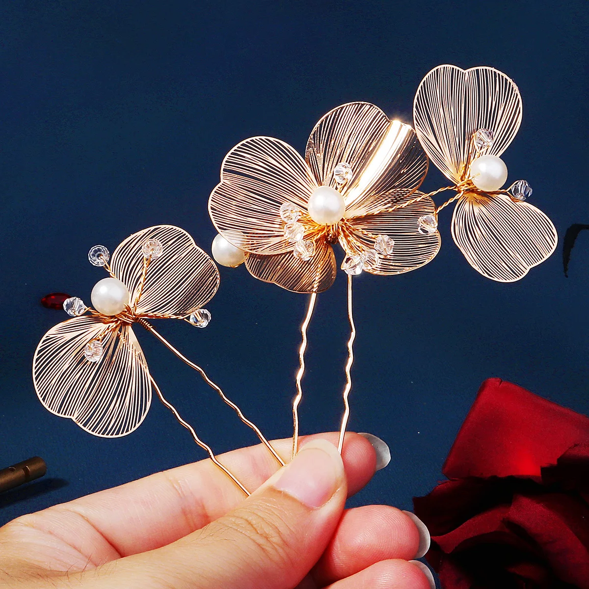 2PCS Golden Pearl Rhinestone Hairpin for Women Newest Bridal Wedding Hair Sticks Boho Style Headpieces Hair Accessories