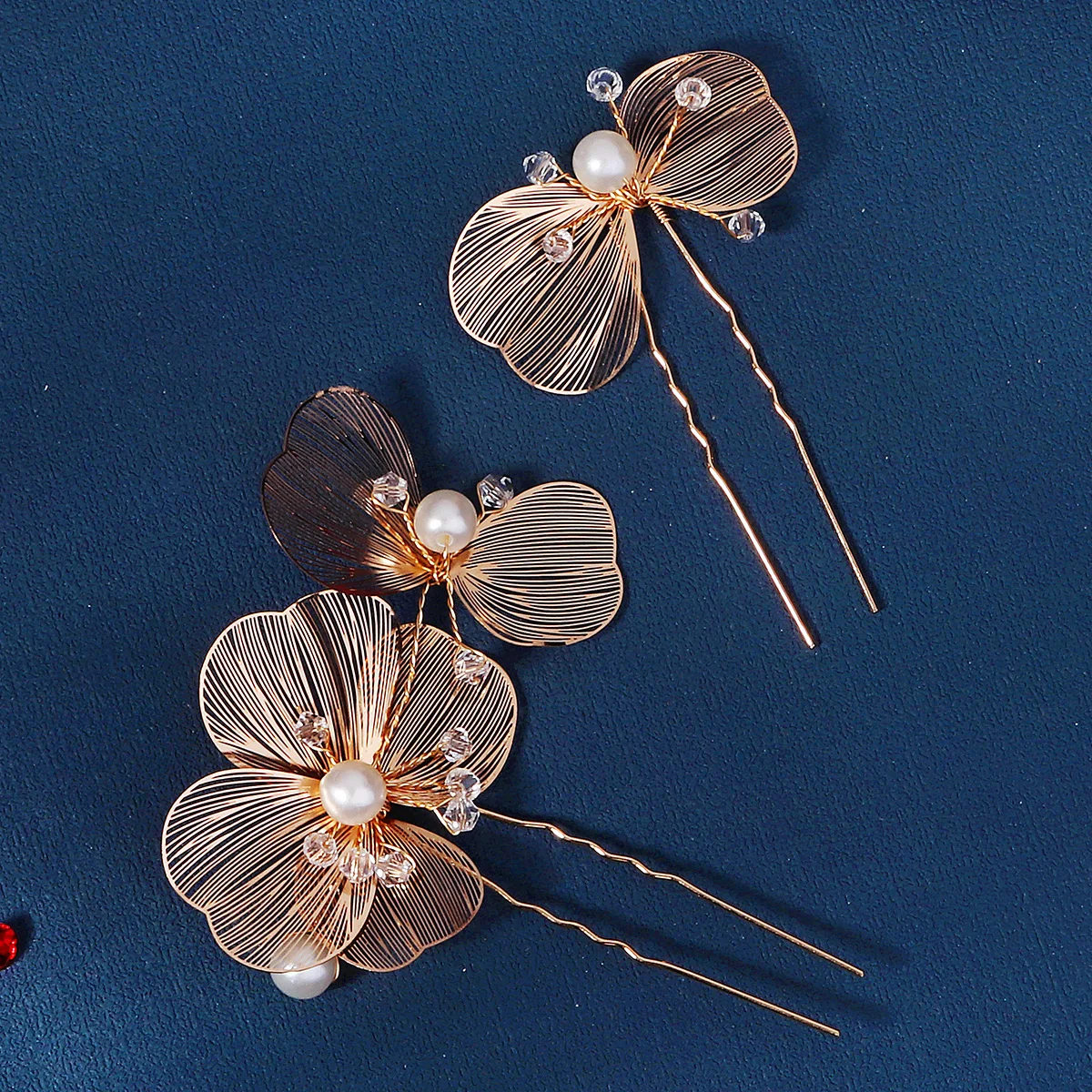 2PCS Golden Pearl Rhinestone Hairpin for Women Newest Bridal Wedding Hair Sticks Boho Style Headpieces Hair Accessories