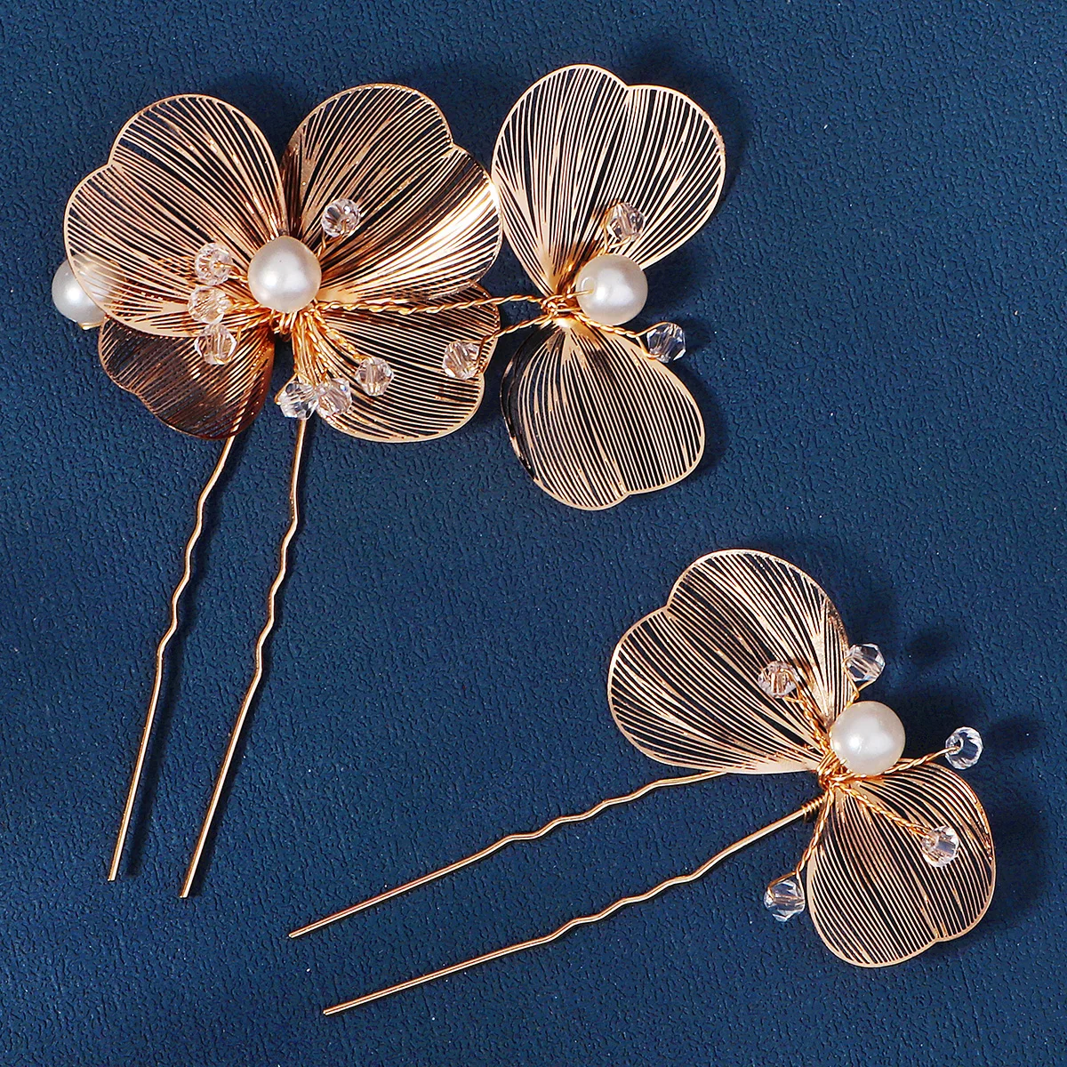 2PCS Golden Pearl Rhinestone Hairpin for Women Newest Bridal Wedding Hair Sticks Boho Style Headpieces Hair Accessories