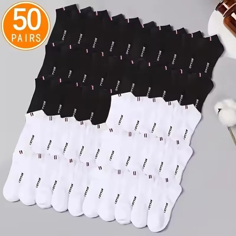 20/50 Pairs of High-Quality Soft and Comfortable Men's Sports Socks Casual and Breathable Black and White Short Socks