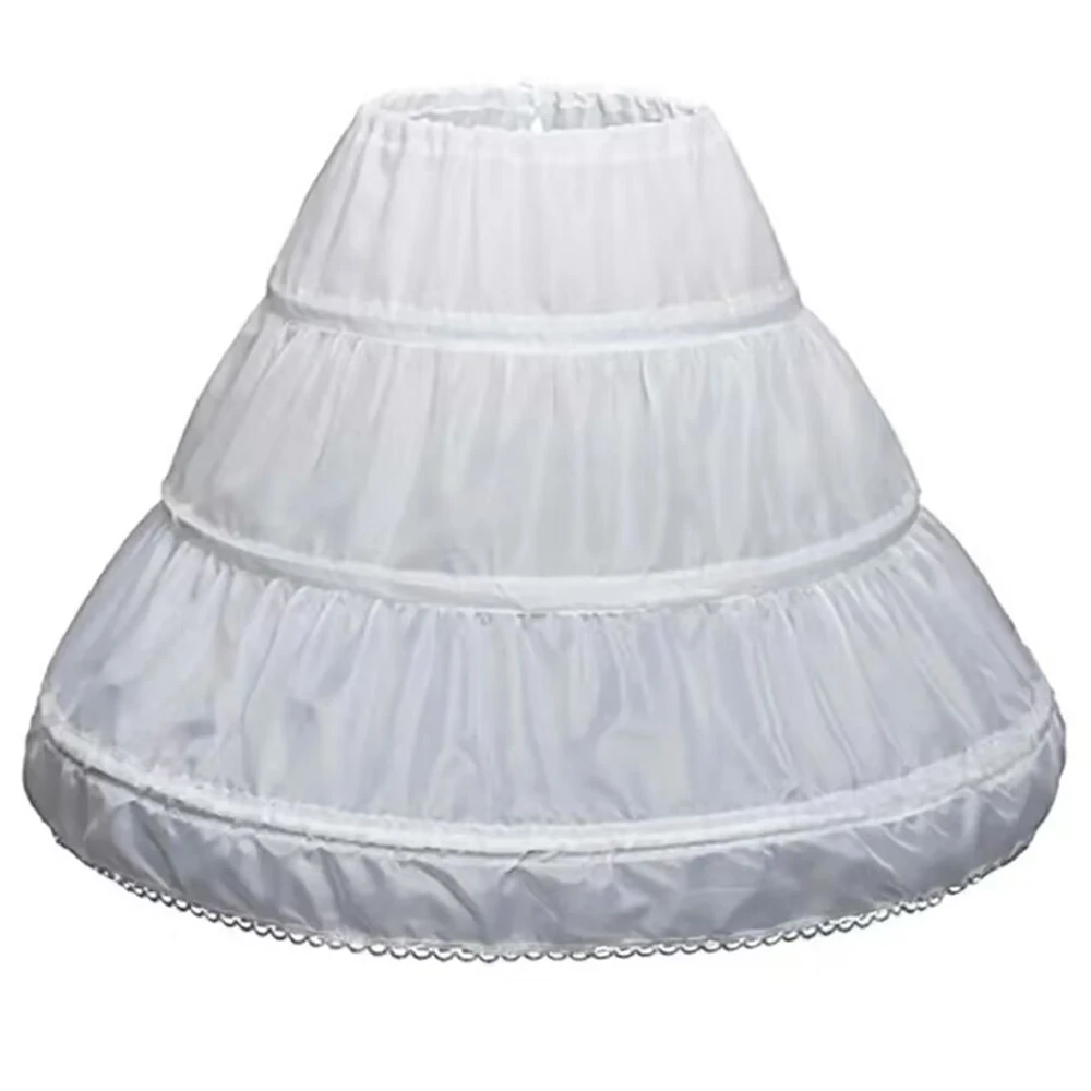 White Children Kids Petticoat A-Line 3 Hoops One Layer Flower Girls Crinoline Lace Trim Flower Girl Dress Underskirt