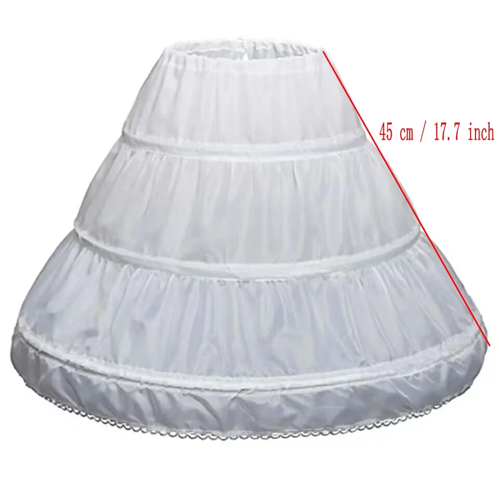 White Children Kids Petticoat A-Line 3 Hoops One Layer Flower Girls Crinoline Lace Trim Flower Girl Dress Underskirt