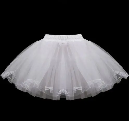 White Children Kids Petticoat A-Line 3 Hoops One Layer Flower Girls Crinoline Lace Trim Flower Girl Dress Underskirt