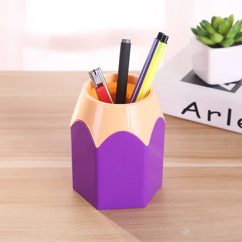 Cute Pencil Head Shape Pen Holder Pencil Storage Box Student Desktop Office Household Multifunctional Makeup Brush Organizer Box
